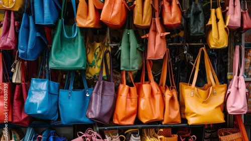 A joyful array of hanging bags in various hues  AI generated illustration photo