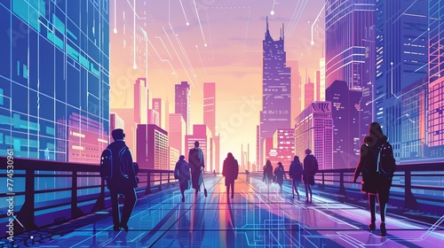 A cityscape alive with the energy of data flowing be  AI generated illustration