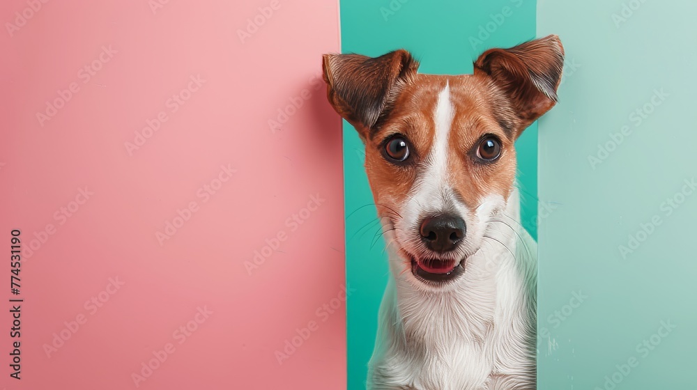 A cute canine with a wagging tail peeking out from a AI generated illustration