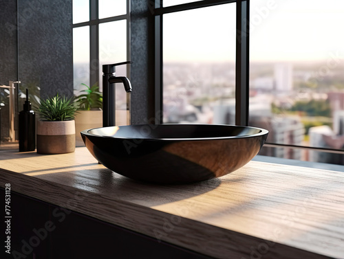 bathroom ceramic sink basin or wash basin and fauce. Generative AI photo