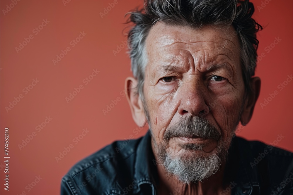 Portrait of an old man with a gray beard on a red background Portrait of an old man with a gray beard on a red background