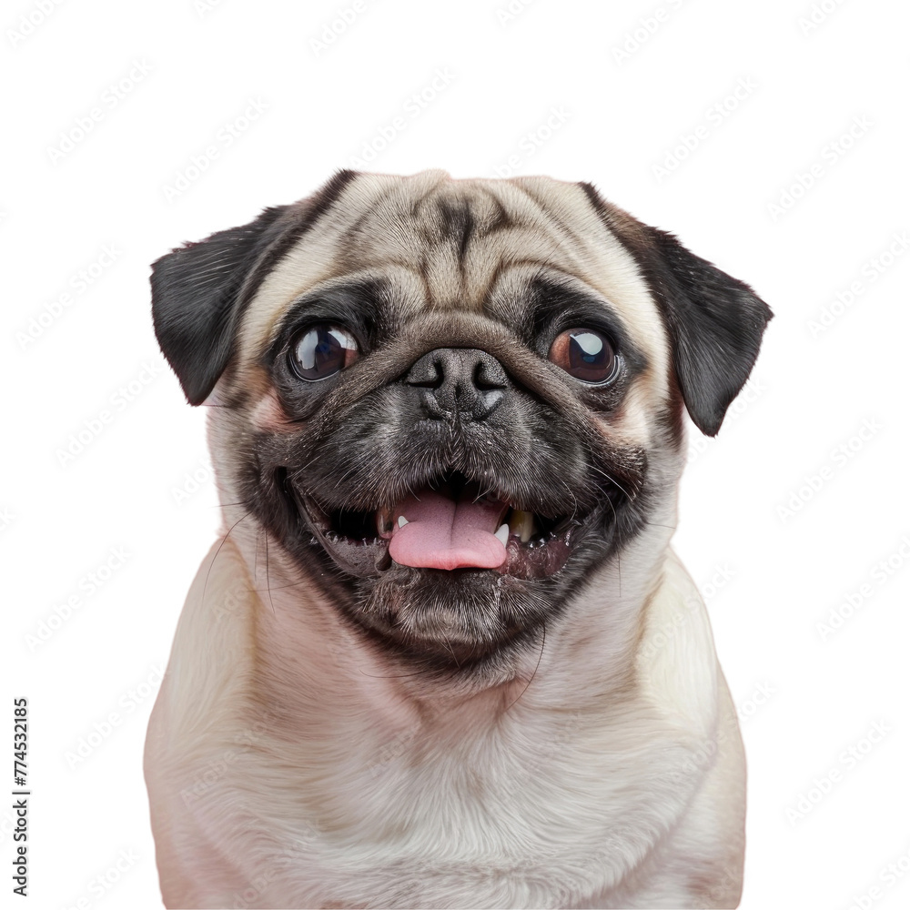 Happy pug dog with a huge grin