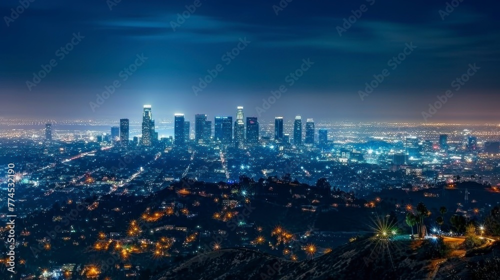 view of the city of Los Angeles at night from a high hill