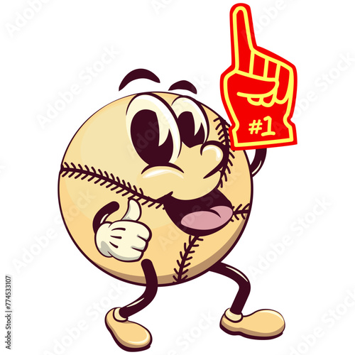 baseball cartoon vector isolated clip art illustration mascot raising a foam finger, work of hand drawn