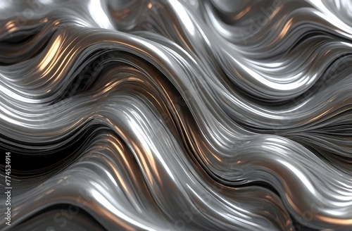 3D line wave abstrack background with metalic chrome color 