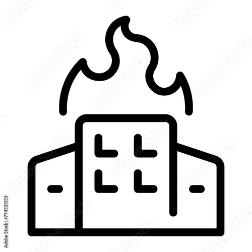 house on fire line icon
