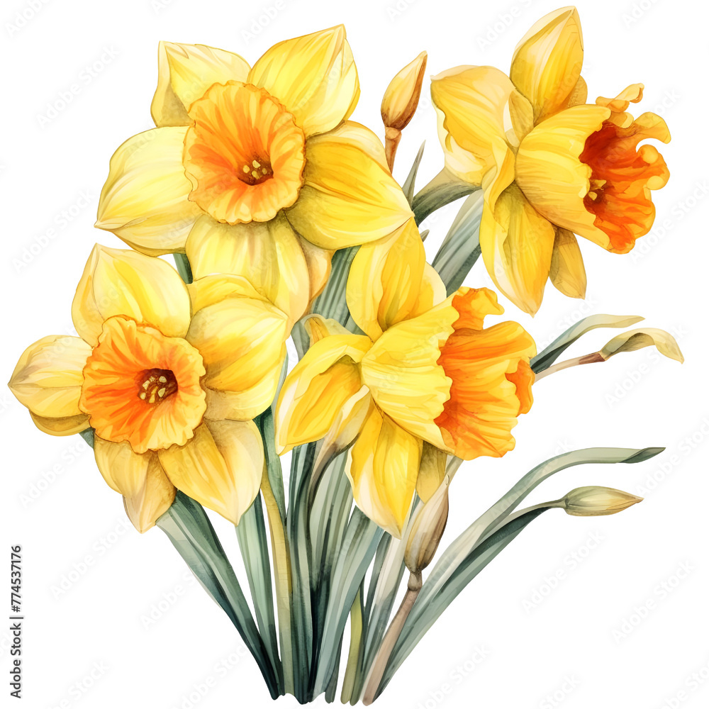 Fototapeta premium Watercolor frame, Daffodil, botanical illustration isolated on white background, Ideal for stationery, invitations, save the date.