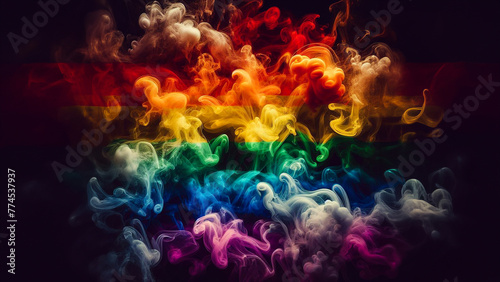 Rainbow Reverie: LGBT Colors Float in Smoke Against Dark, Multicolor Background, Forming a Mesmerizing Wallpaper © Vincent Goh