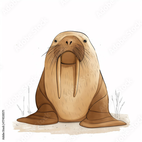 Minimalist digital drawing woodland walrus photo