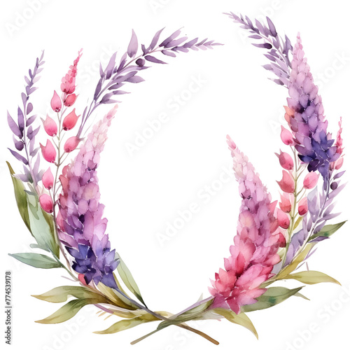 flower watercolor banner, Liatris, isolated on white background, Rustic romantic style, Floral design frame, Can be used for cards, wedding invitations. photo
