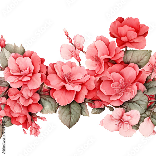 Begonia horizontal border. Watercolor botanical banner for the design of invitations  cards  congratulations  announcements  sales l stationery  sharp outline.