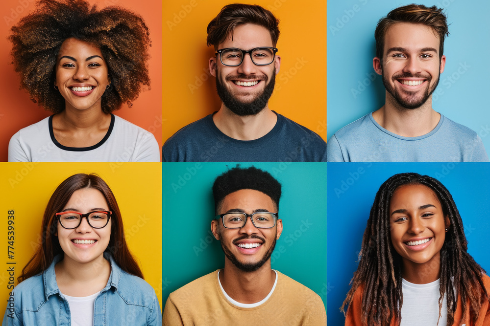 Portrait of different people. Backdrop with selective focus and copy space for the inscription Portrait of different people. Backdrop with selective focus and copy space for the inscription