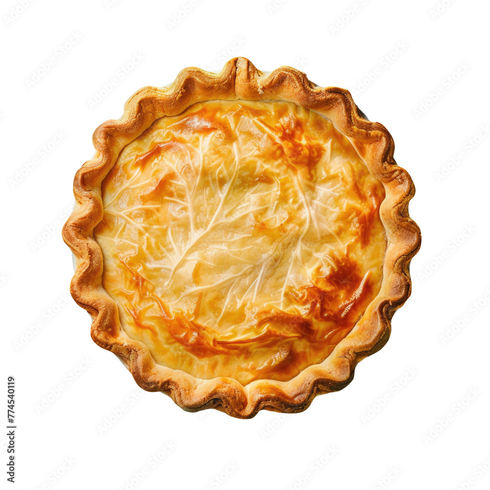 A pie with cheese and a leaf on it