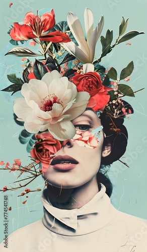 a contemporary digital collage infused with retro elements, surrealism, and vintage aesthetics, centered around the theme of love, nostalgia and wonder