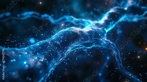 Abstract visualization of neuron activity with sparkling blue light points representing the complexity of the human brain