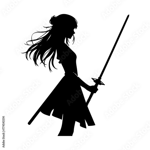 a minimal girl with a saber isolated on a white background vector silhouette, white background 16