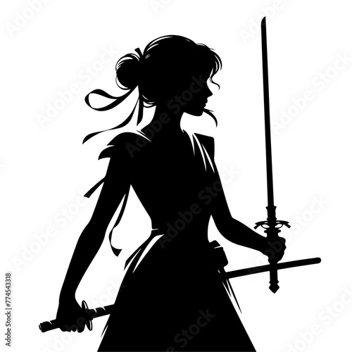 a minimal girl with a saber isolated on a white background vector silhouette, white background 11