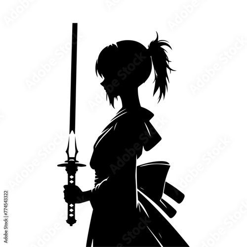 a minimal girl with a saber isolated on a white background vector silhouette, white background 15