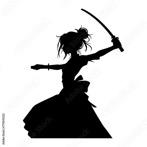 a minimal girl with a saber isolated on a white background vector silhouette, white background