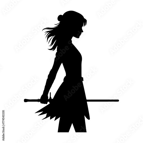 a minimal girl with a saber isolated on a white background vector silhouette, white background 17