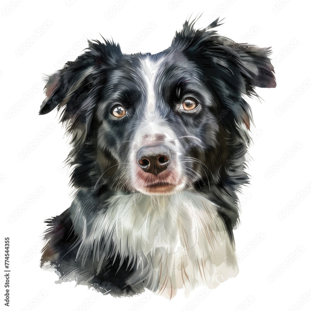 Dog painting with black and white face and white fur