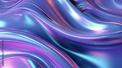 3d render illustration. Background with glossy liquid shape of blue and purple metallic effect. Use for background, wallpaper, web page.