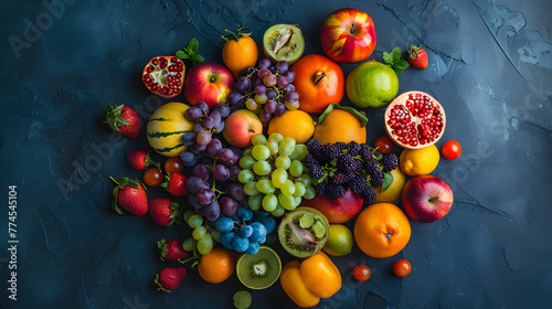 Overhead view flat lay of a collection of fruits