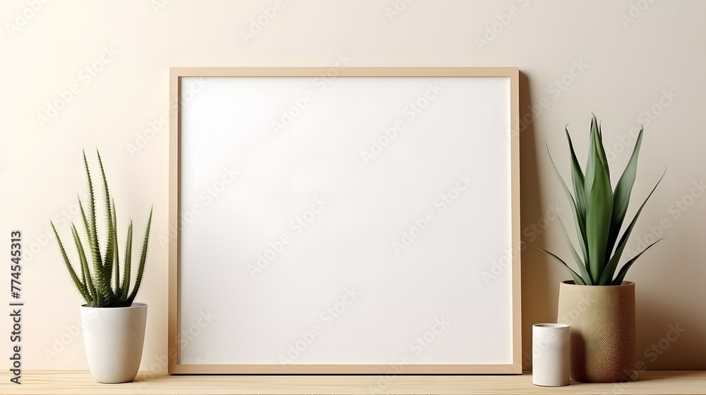 Mock up frame in home interior background, 3d render, minimalist space, Nordic style, incredibly clean and simple. For Design, Background, Cover, Poster, Banner, PPT