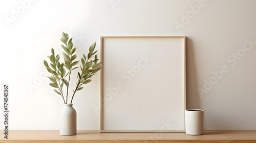 Mock up frame in home interior background, 3d render, minimalist space, Nordic style, incredibly clean and simple. For Design, Background, Cover, Poster, Banner, PPT