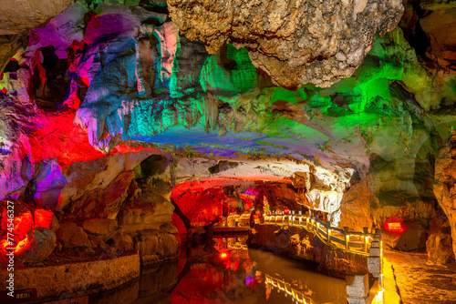 Silver Cave, an underground cave in Guilin, China. photo