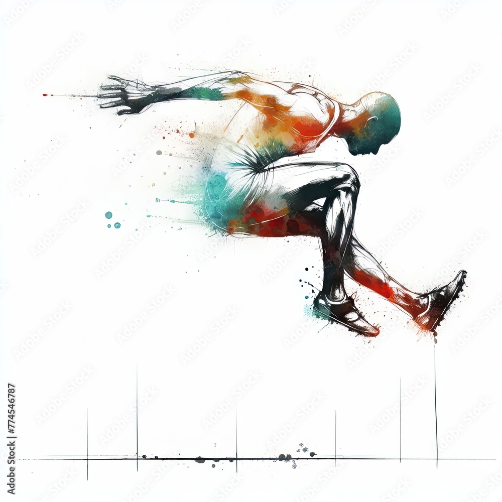 Athletics in watercolor paint illustration with Generative AI. Athletics in watercolor paint illustration with Generative AI.