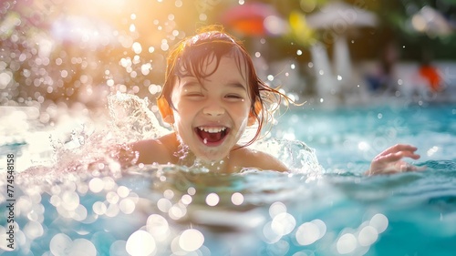 Child having fun in hotel pool 
