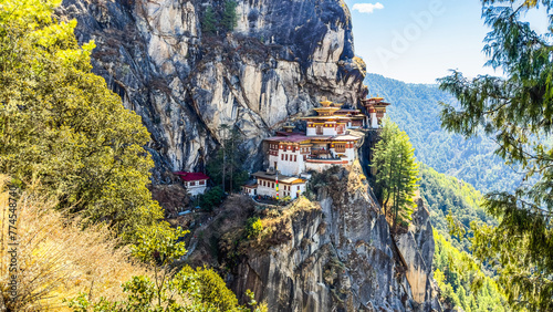 Taktshang Goemba, Tiger's Nest Monastery in Bhutan, View from afar.