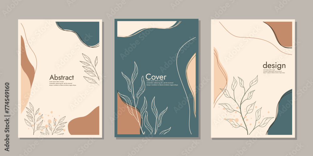 set of book cover template with hand drawn floral decorations For  binder, notebook, diary,book, planner, brochure, catalog. design abstract boho botanical background A4 size. - obrazy, fototapety, plakaty 