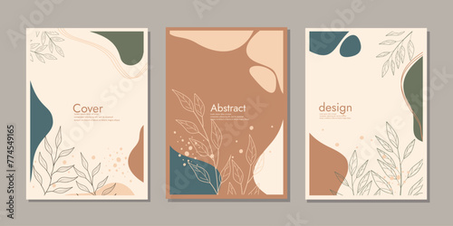 set of book cover template with hand drawn floral decorations For  binder, notebook, diary,book, planner, brochure, catalog. design abstract boho botanical background A4 size.