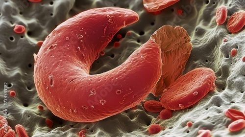 A giant irregularlyshaped sickle cell vastly different from the smooth circular red cells surrounding it. This mutated cell can cause © Justlight