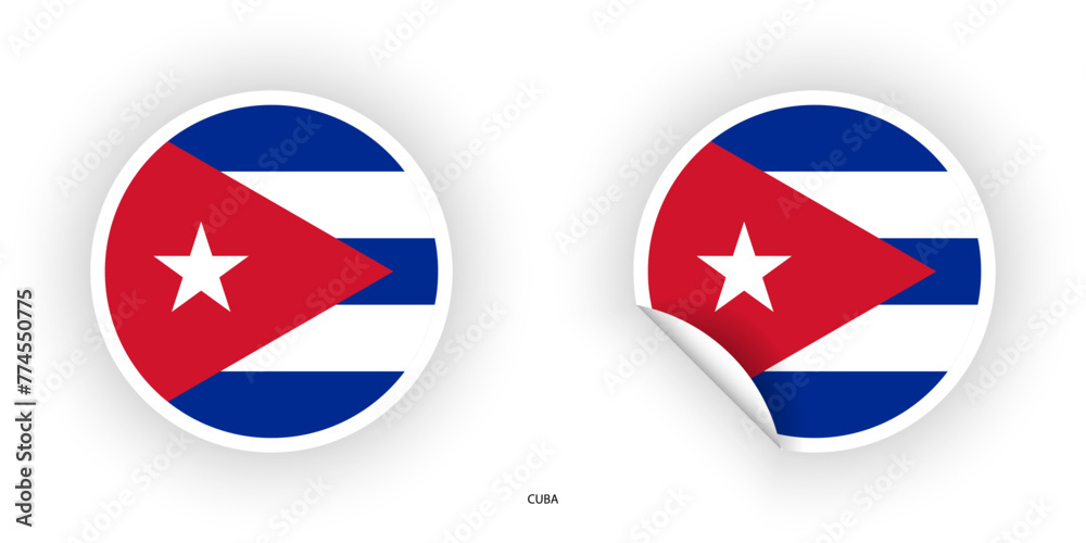 Cuba sticker flag icon in circle shape and circular with peel off isolated on white background. Cuba sticker flag icon in circle shape and circular with peel off isolated on white background.