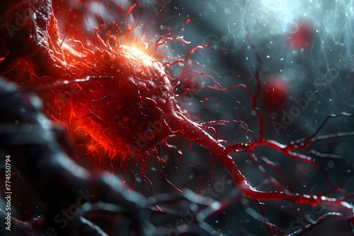 Vivid D Rendering of a Flowing Red Blood Cell Navigating through an Intricate Vascular Network