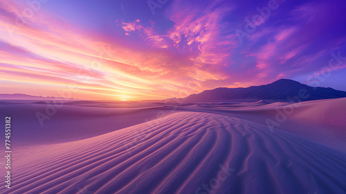 desert sunset, the sky painted with a spectrum of purple and pink