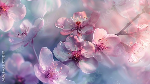Blooming botanical night, watercolor fantasy of fragrant petals and nectar, under pastel skies, a springtime dream photo