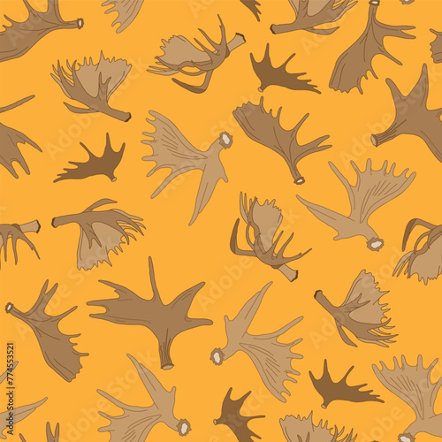 Moose Antlers on orange seamless pattern print background