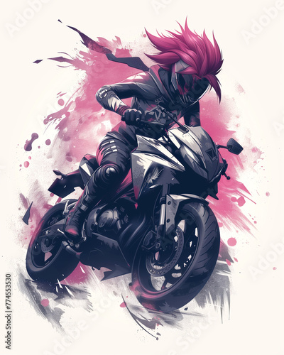 dynamic image of a racing motorcyclist with a driver. design for t-shirt, clothes, shoppers, posters