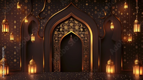 3D background vector Ramadan Kareem Islamic greeting card with lanterns