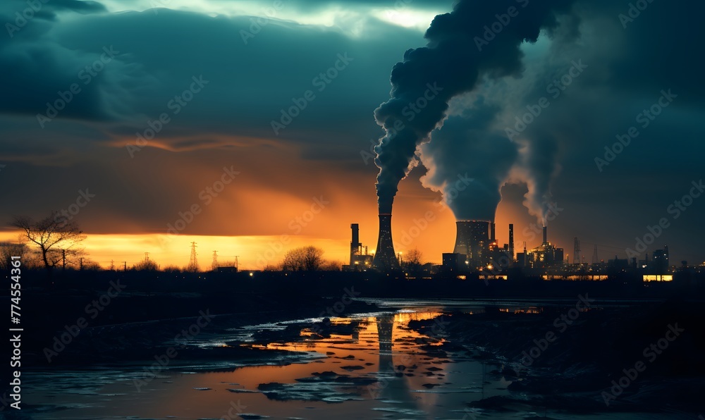 Industrial environmental pollution smog (environmental pollution, air pollution concept).
