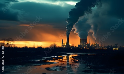 Industrial environmental pollution smog (environmental pollution, air pollution concept).