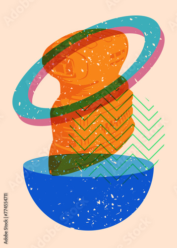 Risograph Electric Sander with geometric shapes. Objects in trendy riso graph print texture style design with geometry elements.