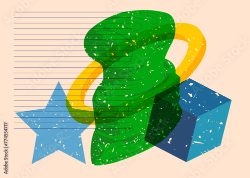 Risograph Electric Sander with geometric shapes. Objects in trendy riso graph print texture style design with geometry elements.