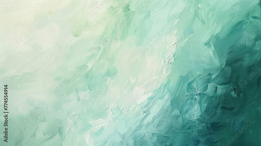 Obraz premium Abstract pastel green and white brush strokes creating a soft, textured background with a soothing, gentle movement.