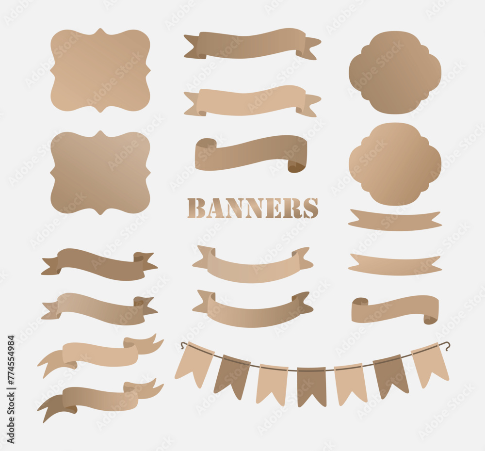 Set of brown banners of different shapes and sizes. Set of brown banners of different shapes and sizes.