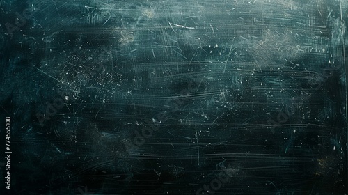 Close-up of a black chalkboard background, detailed with scratches, dust, and abstract markings that evoke a sense of creativity and brainstorming